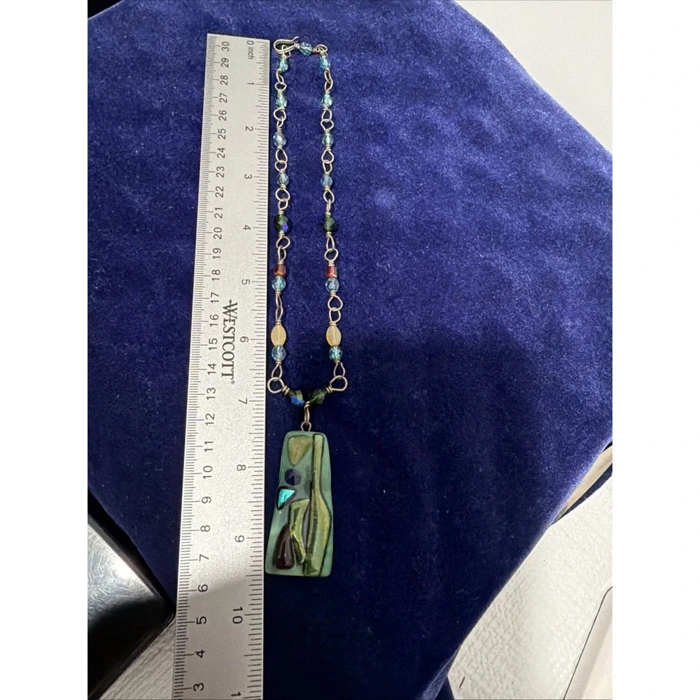 Vintage necklace Glass Murano Style glass Beaded Sterling silver 15